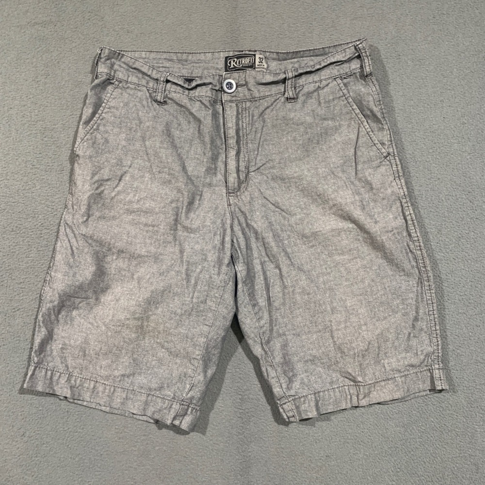 Retrofit Mens Gray 100% Cotton Flat Front Chino Shorts Size 32 Casual Summer